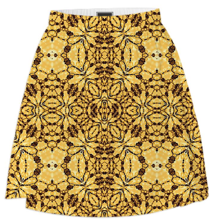 Yellow Brown Lace Summer Skirt