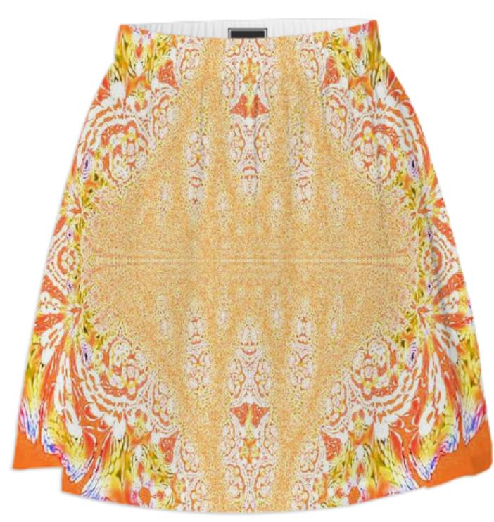 Yellow Orange Fractal Lace Summer Skirt