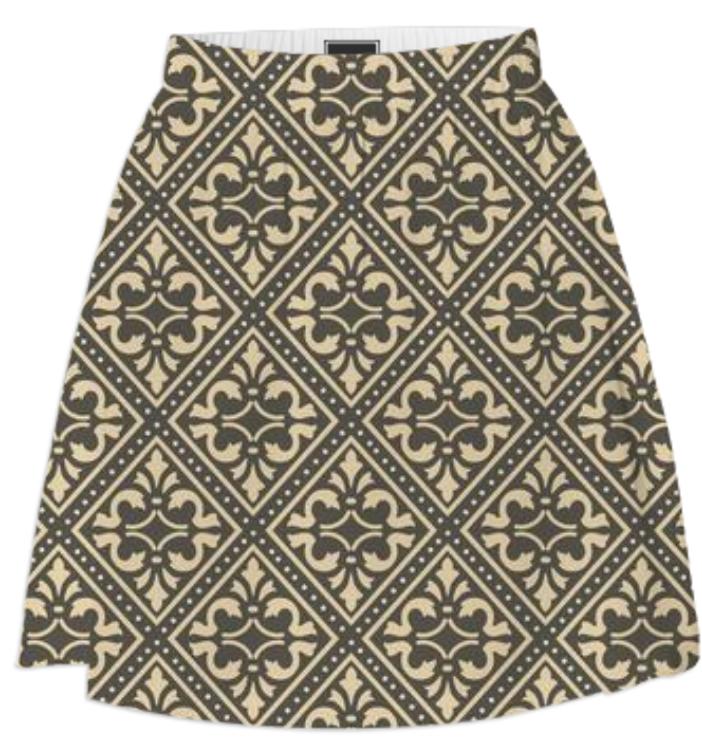 Vintage Gray and Cream Damask Skirt