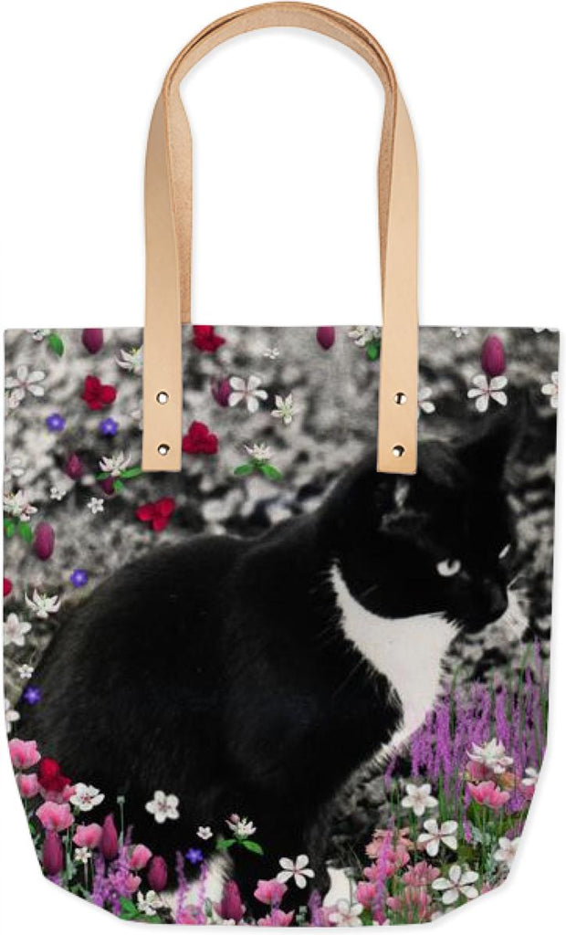 Freckles in Flowers II Black and White Tuxedo Kitty Cat