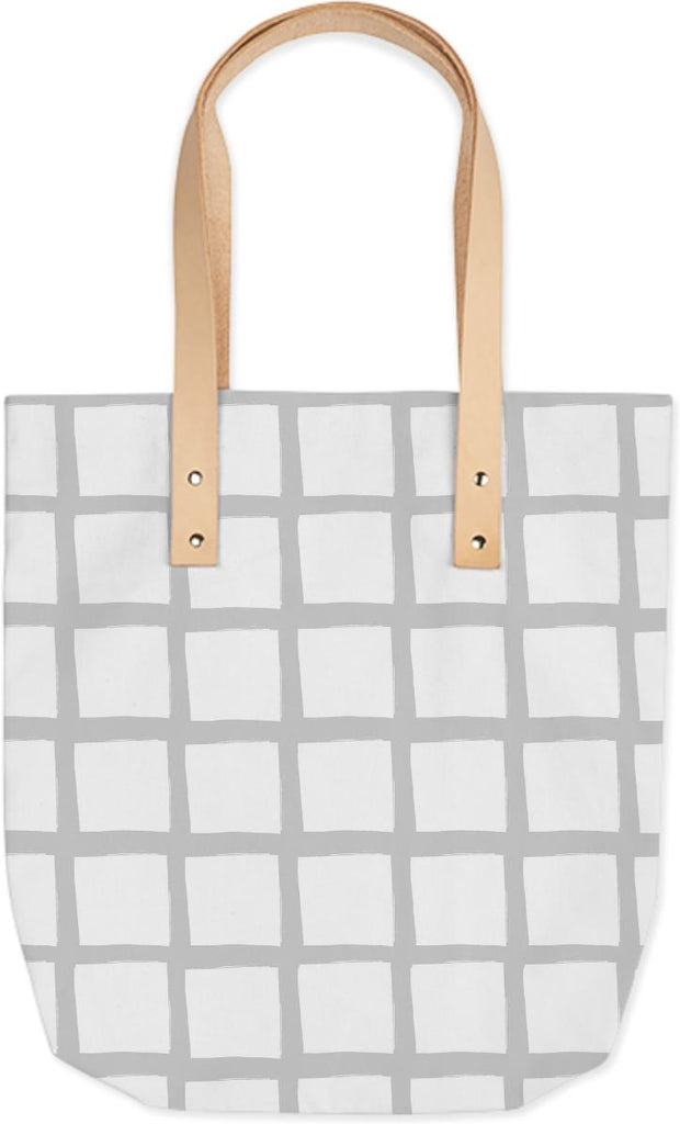 Grey and White Grid Tote