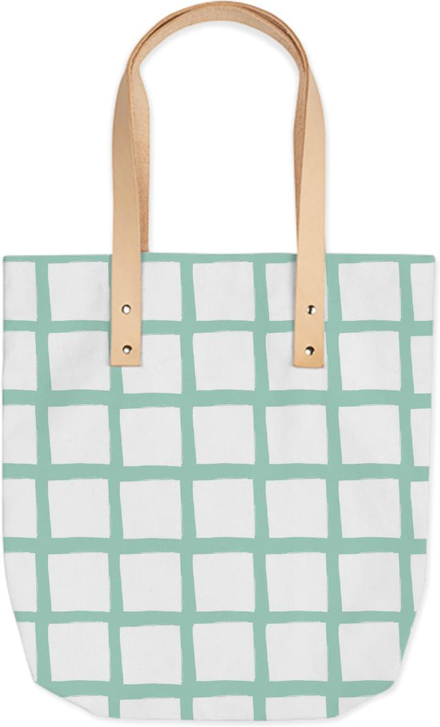 Mint and White Grid Tote