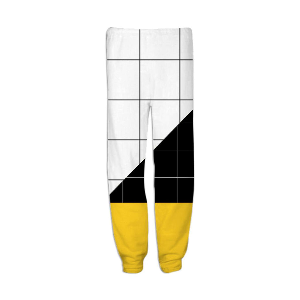 Black and White Grid with Yellow Stripe Sweatpant