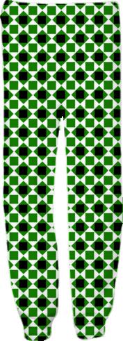 Black white green diamond and square pattern