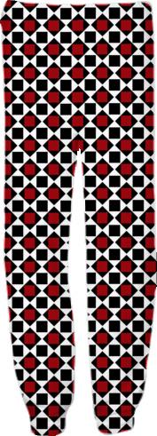 Black white red diamond and square mod pattern