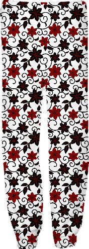 Oriental red black and white sakura pattern