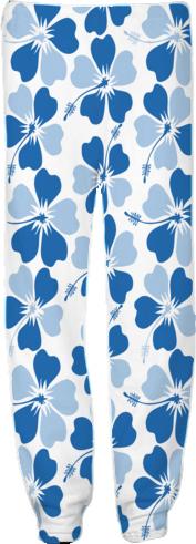 Spring color Blues hibiscus print on white