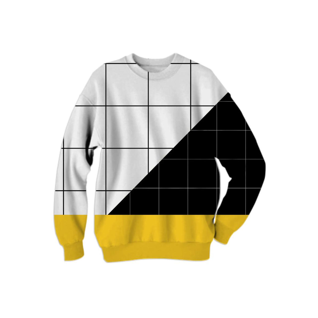 Black and White Grid with Yellow Stripe Sweatshirt