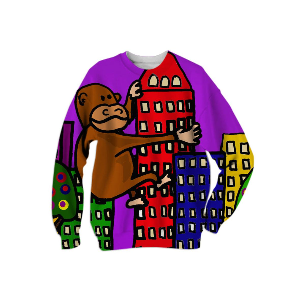 Funny Gorilla Climbing Colorful Buildings Sweatshirt