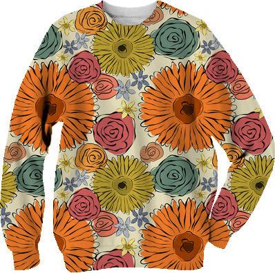 Colorful vintage abstract sunflower and roses