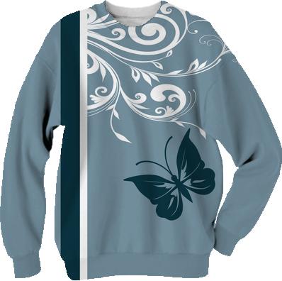 Stylish butterfly and swirls in blues and white