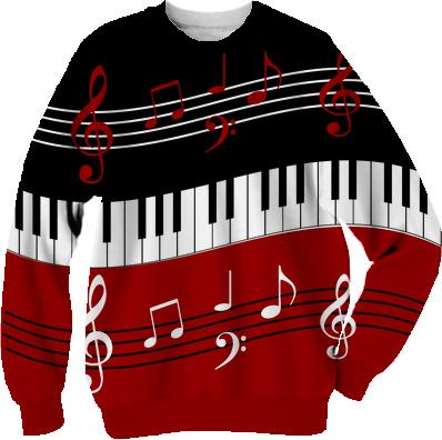 stylish red white black piano keys and notes