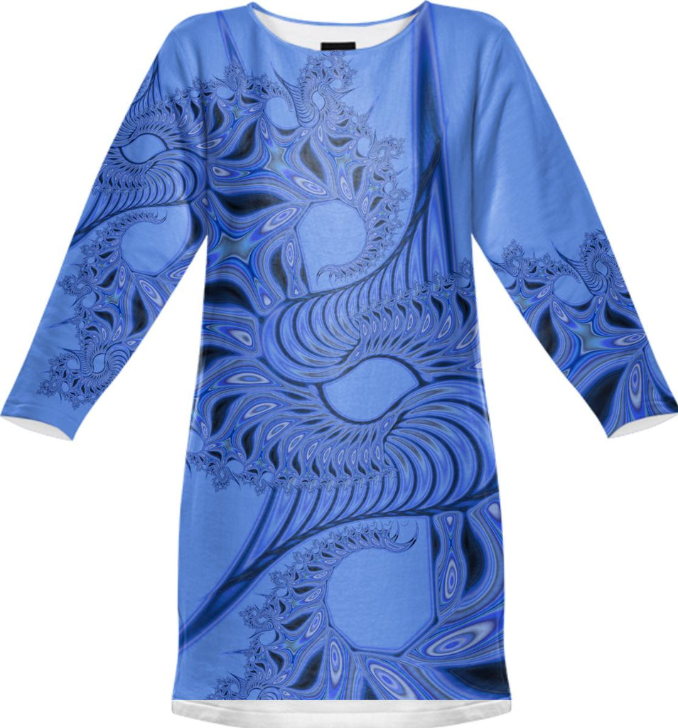 Dramatic Blue Fractal Sweatshirt Dress
