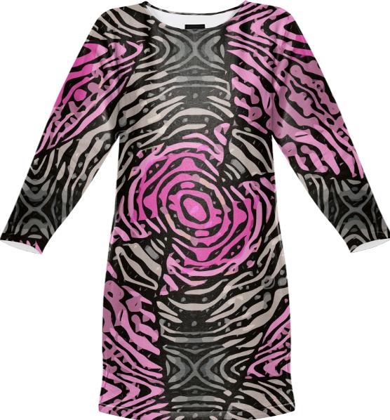 Funky Pink Black Animal Print Sweatshirt Dress