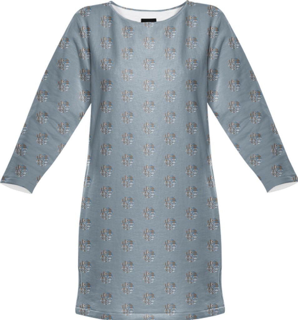 Gray with Patterned Polka Dots Sweatshirt Dress