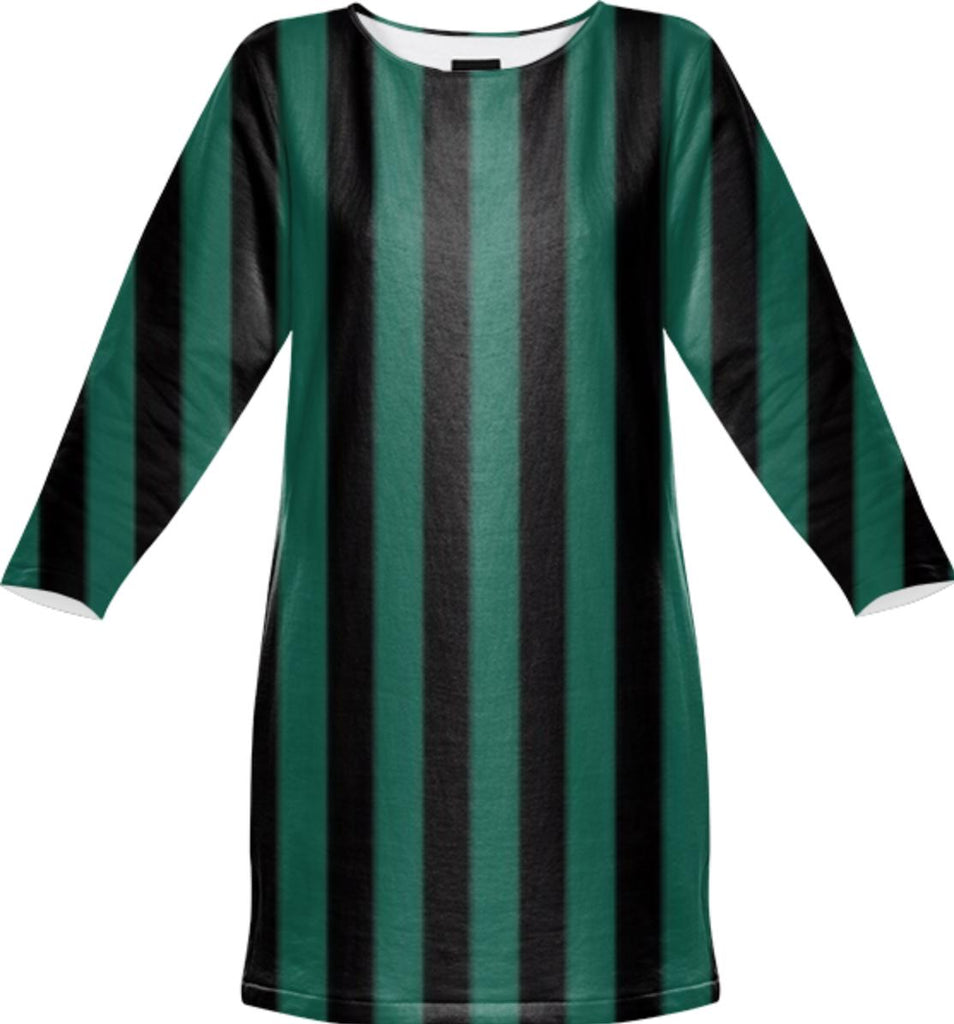 green and black stripes sweatshirt dress