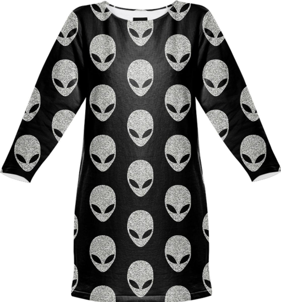 Grey Glitter Aliens Sweatshirt Dress