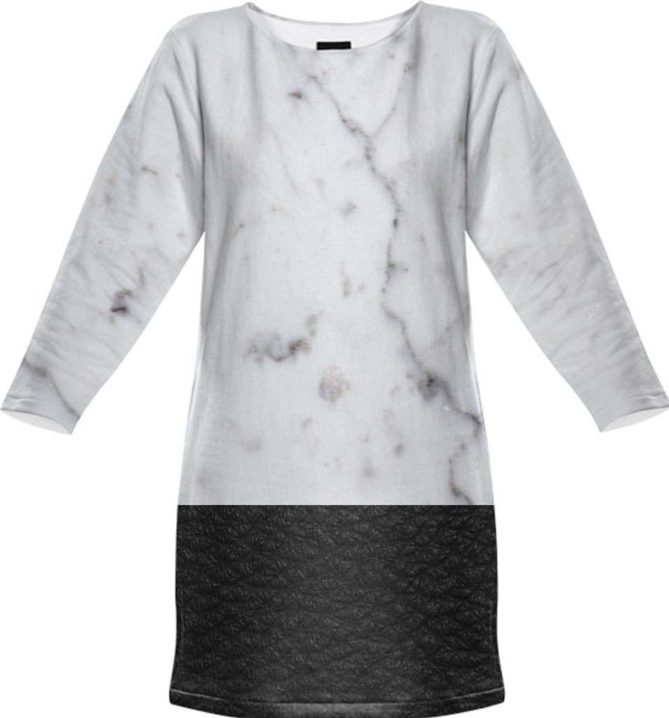 Marble and Leather Sweatshirt Dress