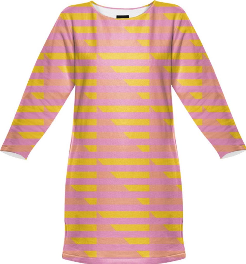 Peach Pink Yellow Houndstooth Sweatshirt Dress