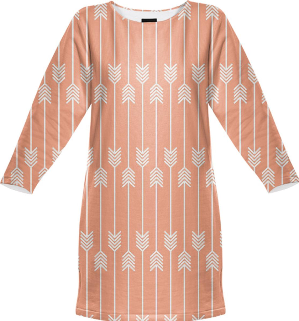 White Arrows on Peach Sweatshirt Dress