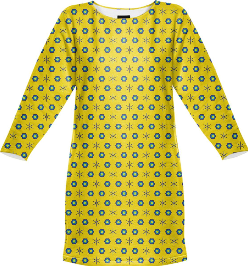 Yellow Star and Octagon Sweatshirt Dress