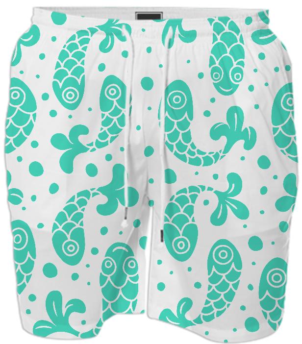 Bubble Fish Mint Print SWIM SHORT by Mina Miyaki