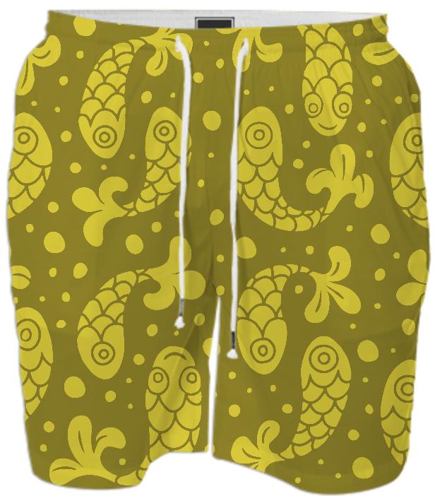Bubble Fish Mustard Print SWIM SHORT by Mina Miyaki