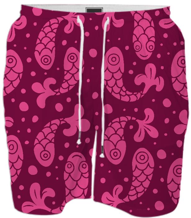 Bubble Fish Raspberry Print SWIM SHORT by Mina Miyaki