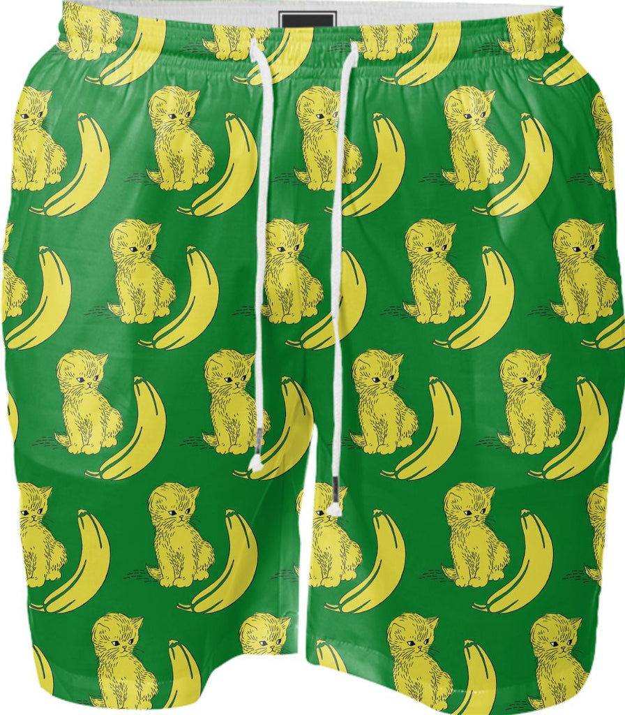 Kitty Kat Banana On Banana Leaf Background Men s Swim Short