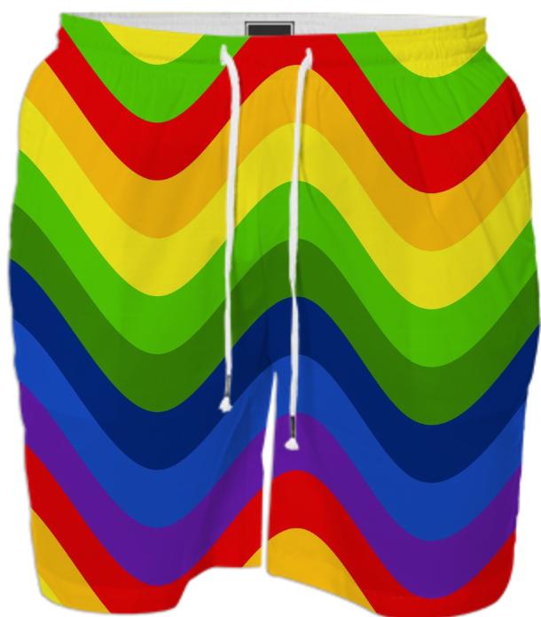 Wavy Rainbow stripes Swim Trunks