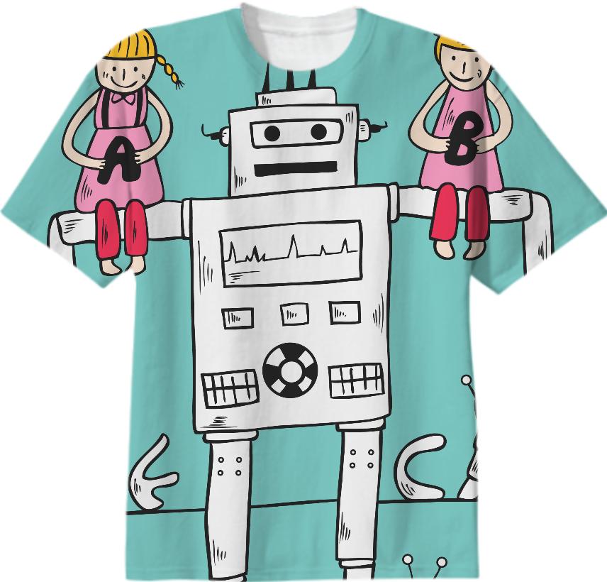 Evil Robot Hustler Tin Toy Robot Teal All Over Print Shirt