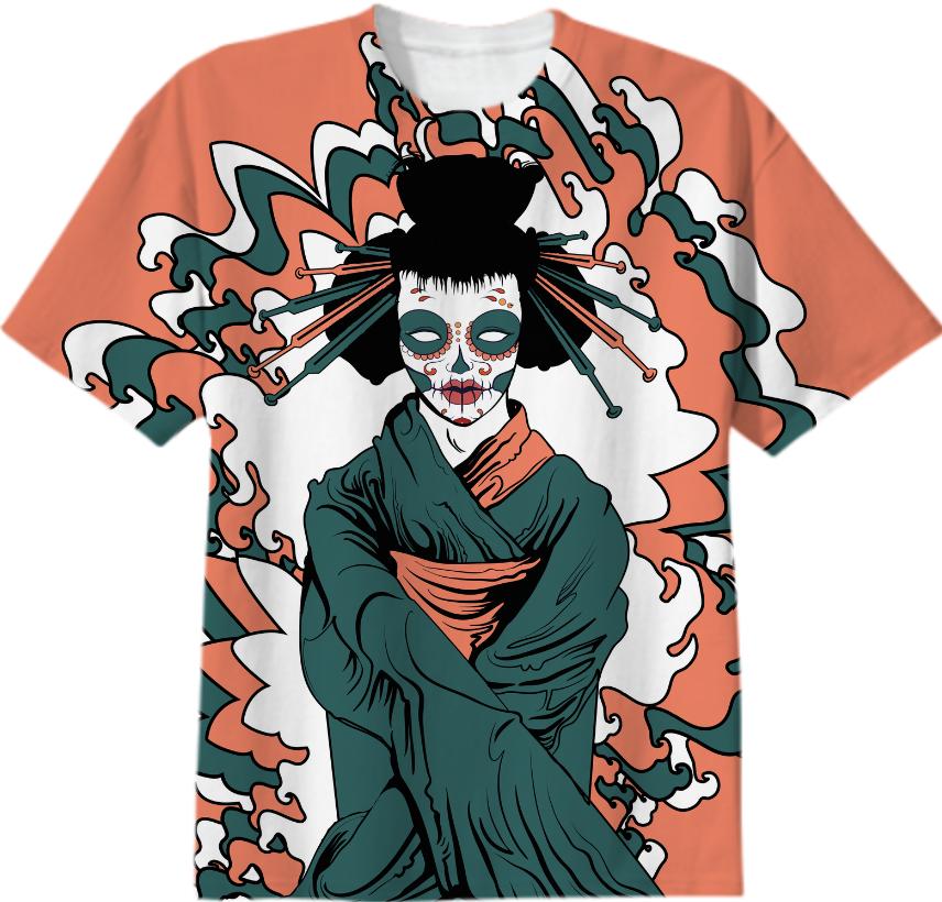 oriental style geisha zombie Designer t shirt