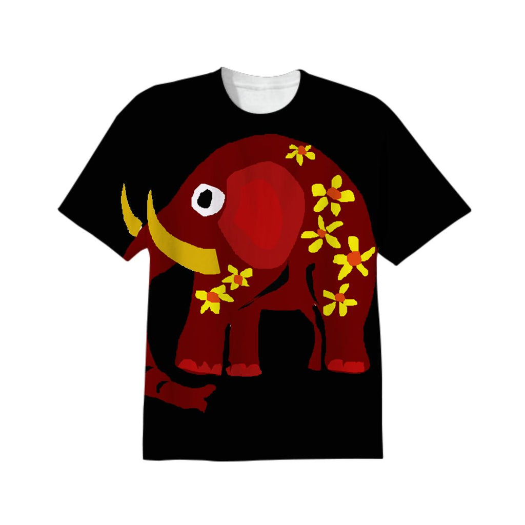 Red Elephant with Daisies Art