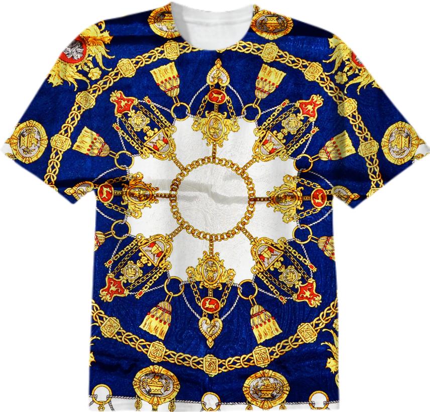 VERSACE BLUE WITH GOLD T SHIRT