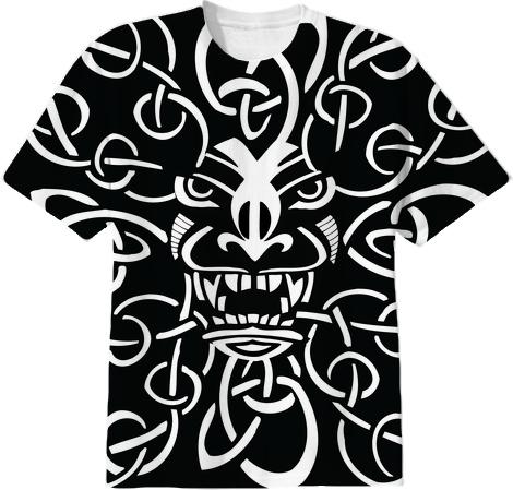 Black and white tiki and knot style design