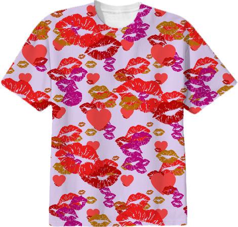 Hearts and Kisses on Soft Lilac Background