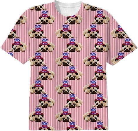 Patriotic Pugs on Red Stripes