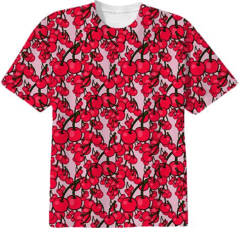 Pattern of Ripe Cherries on Pink