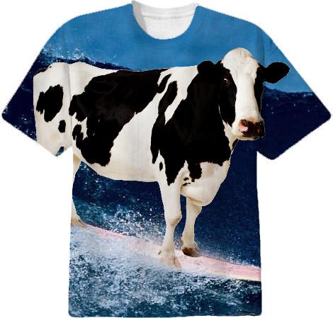 Surfing cow