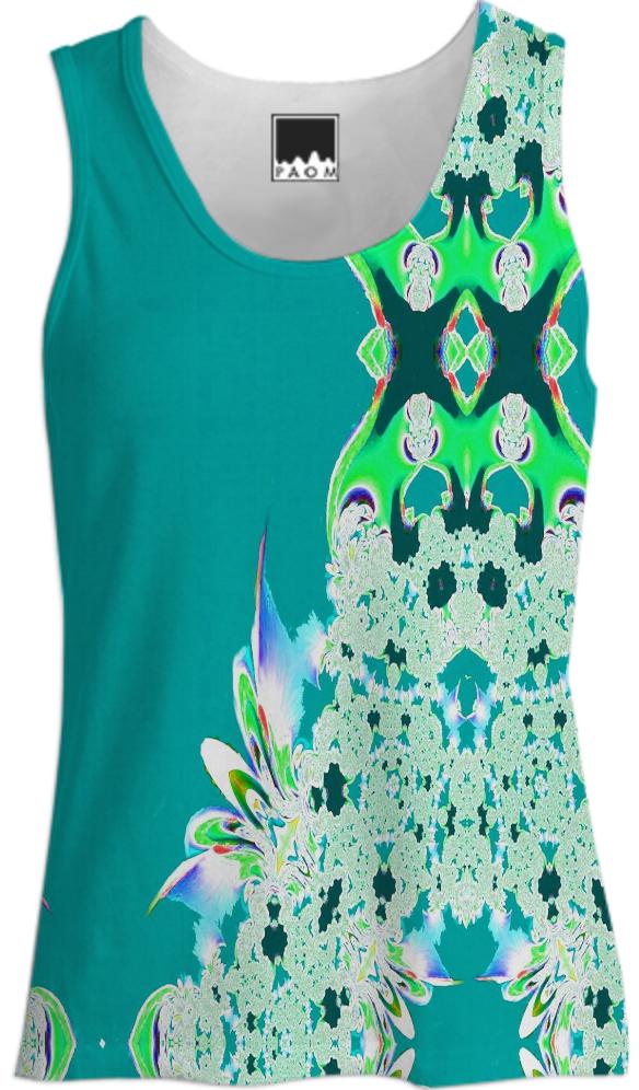 Aqua Feathers n Lace Tank Top