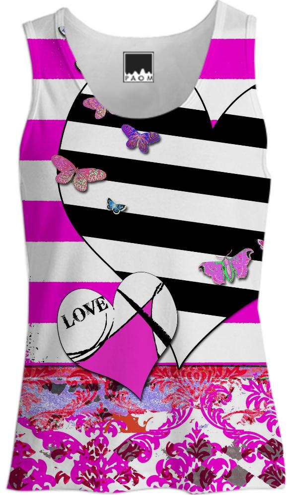 ArtyZen Studios Hot pink and black hearts and butterflies fashion top