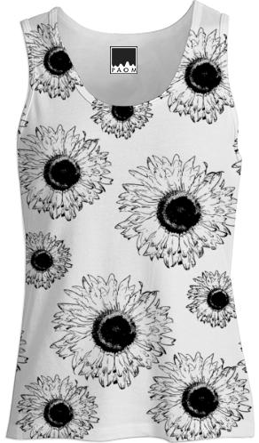 Black and White Sunflowers Tank Top