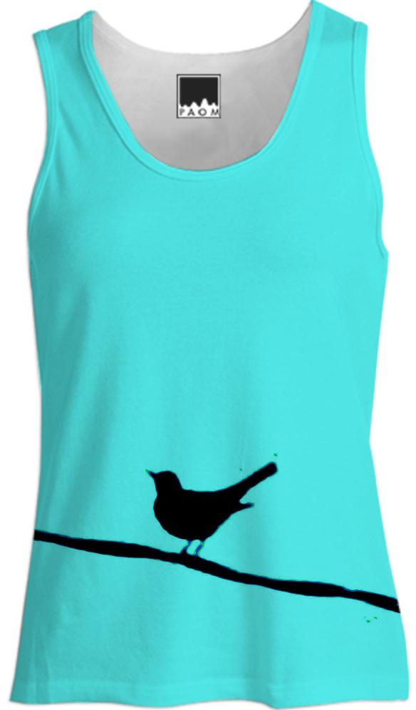 Black Bird on a Wire Turquoise Tank Top