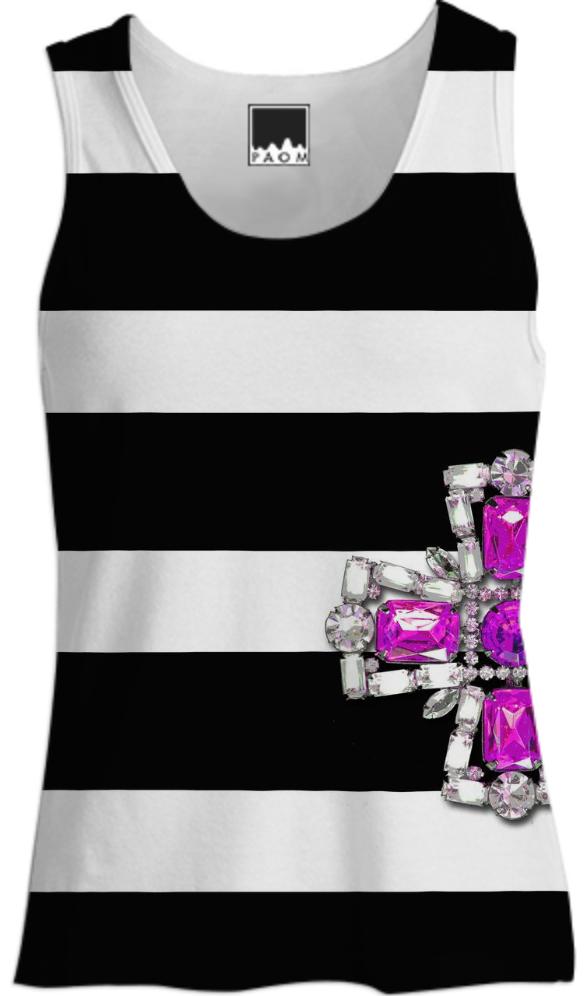 Bling Tank Top in black and white stripes with a bit of bejeweled radiant orchid