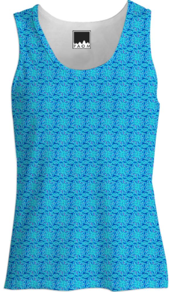 Blue Abstract Flowers Tank Top