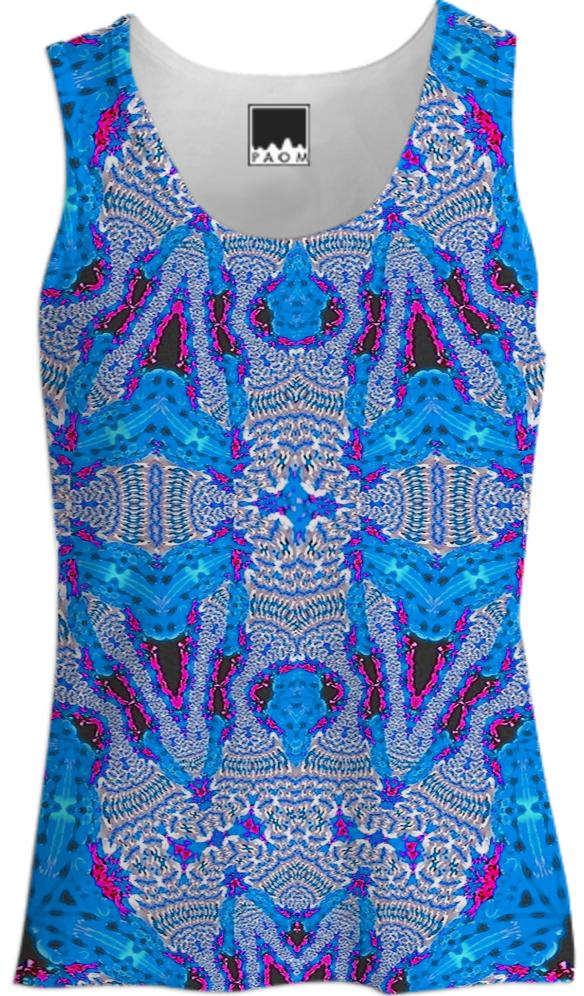 Blue White Lace Pattern Tank Top