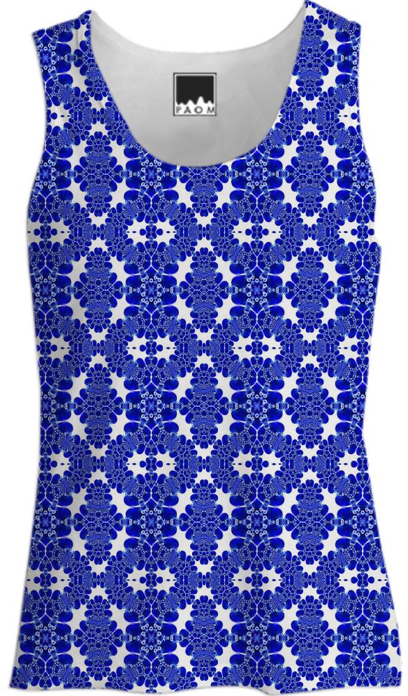 Blue White Pattern Tank Top