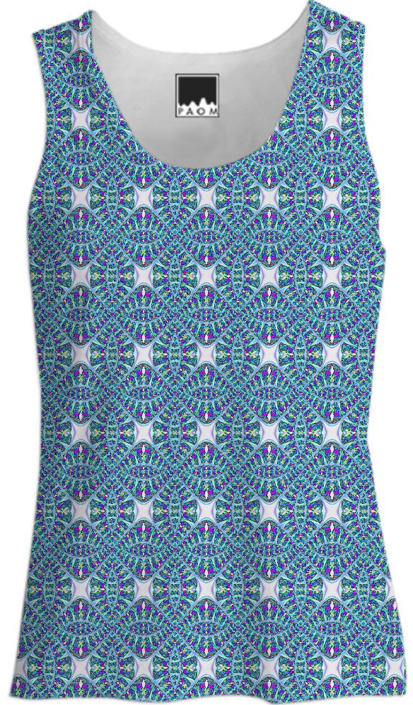 Blue White Pattern Tank Top