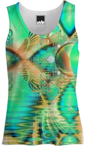 Golden Teal Peacock Abstract Fractal Copper Crystal