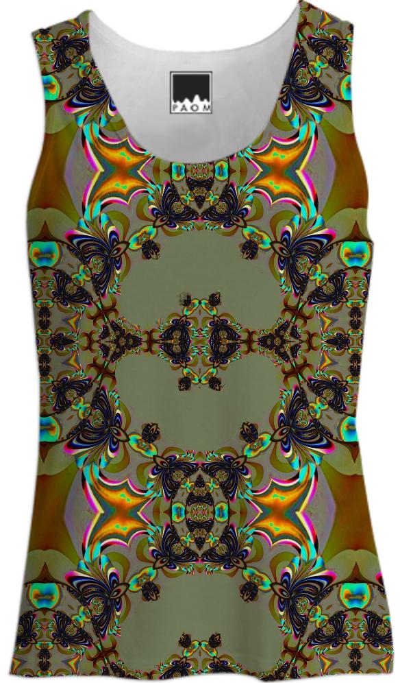 Green Brown Abstract Pattern Tank Top